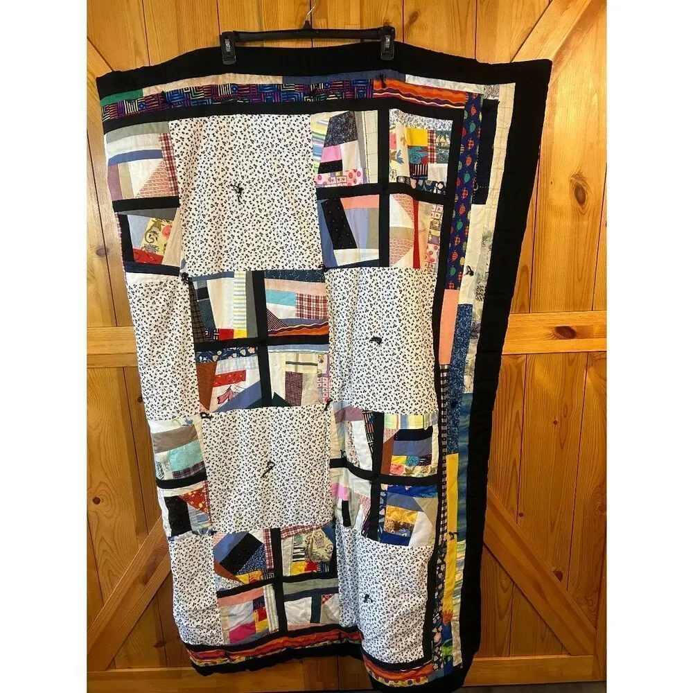 Handmade Quilt Black Backing Maine Coon Cats Winnie The Pooh 77.5x61 READ (5363)